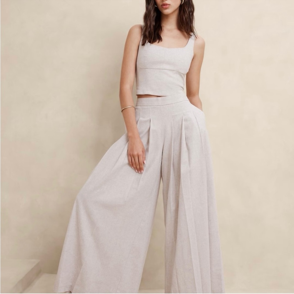 Elegant Beige linen crop top from Banana Republic.